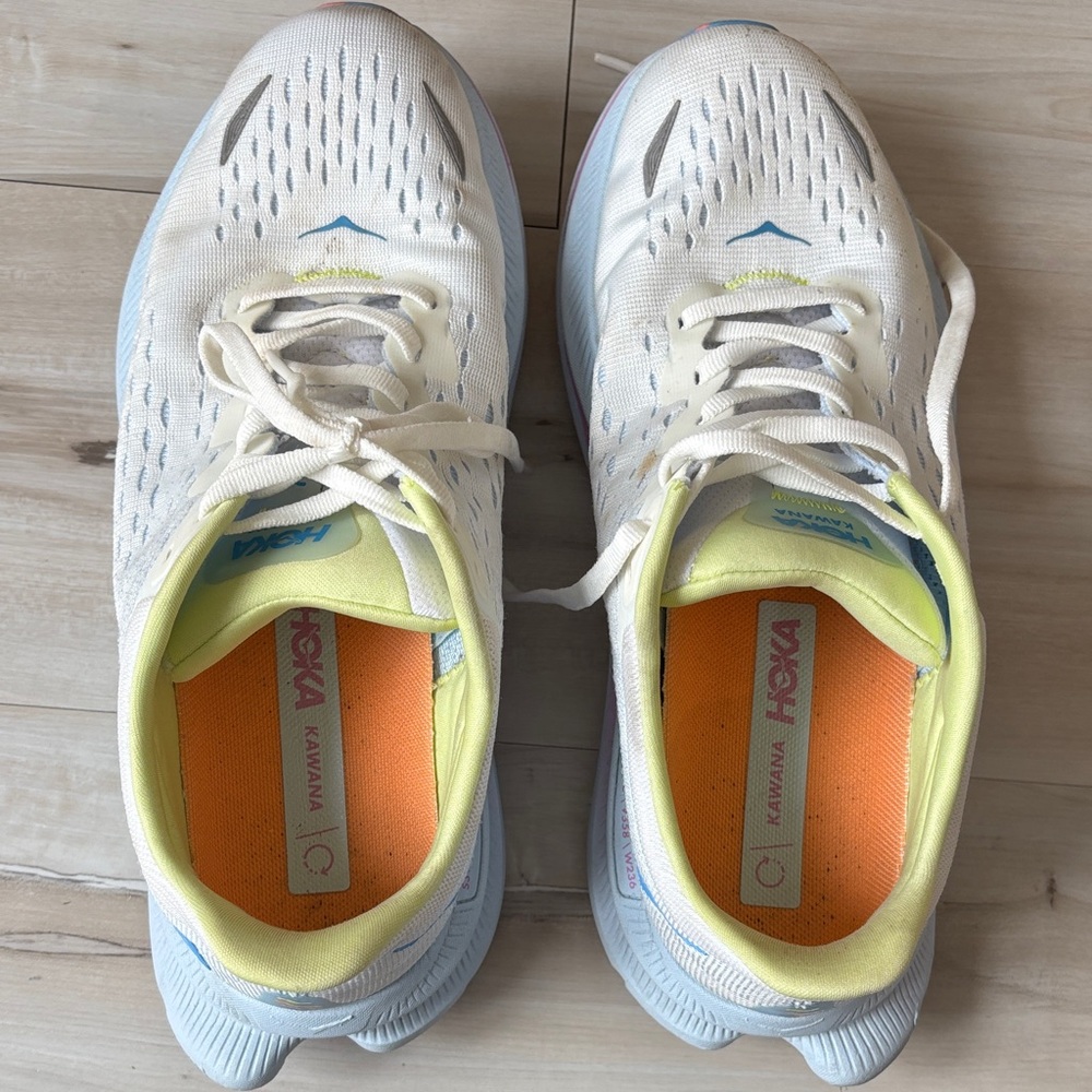 Hoka Kawana White Running Shoes with Pastel Yellow & Blue size 7.5 - Picture 7 of 7